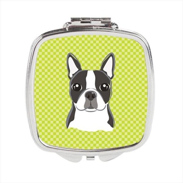 Carolines Treasures Carolines Treasures BB1265SCM Checkerboard Lime Green Boston Terrier Compact Mirror; 2.75 x 3 x .3 In. BB1265SCM - main